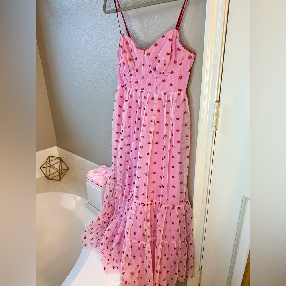 Betsey Johnson Foil-Printed Tiered Sweetheart Dress